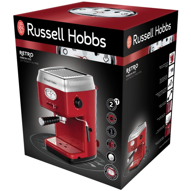 Cafetera Espresso Retro Russell Hobbs detalles de acero inoxidable, bomba  de presión de 15 bares, calentador de termobloque · El Corte Inglés