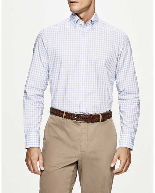 Camisa de hombre slim con estampado a cuadros en azul claro Camisa Hackett Cuadros Blanca y Azul Para Hombre