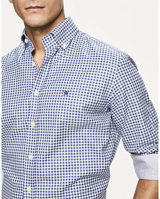 Camisa de hombre slim con estampado a cuadros en azul Camisa Hackett Cuadros Blanca y Azul Para Hombre