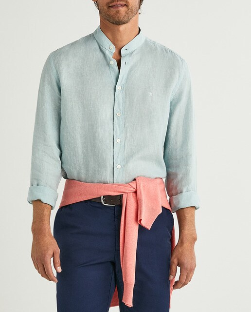 Camisa de lino de hombre slim lisa en color verde · Hackett · El Corte  Inglés