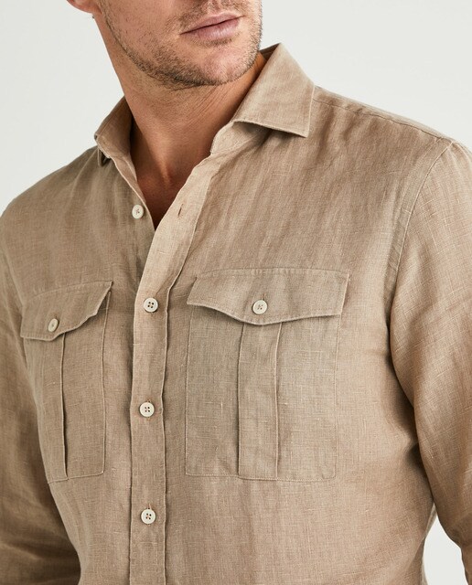 Camisa de lino de hombre slim lisa en color beige · Hackett · El Corte  Inglés