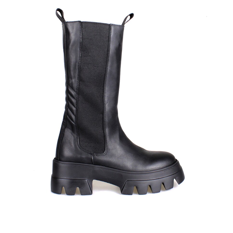 Bota de mulher com elástico Catarina Martins em pele preta Preto-1
