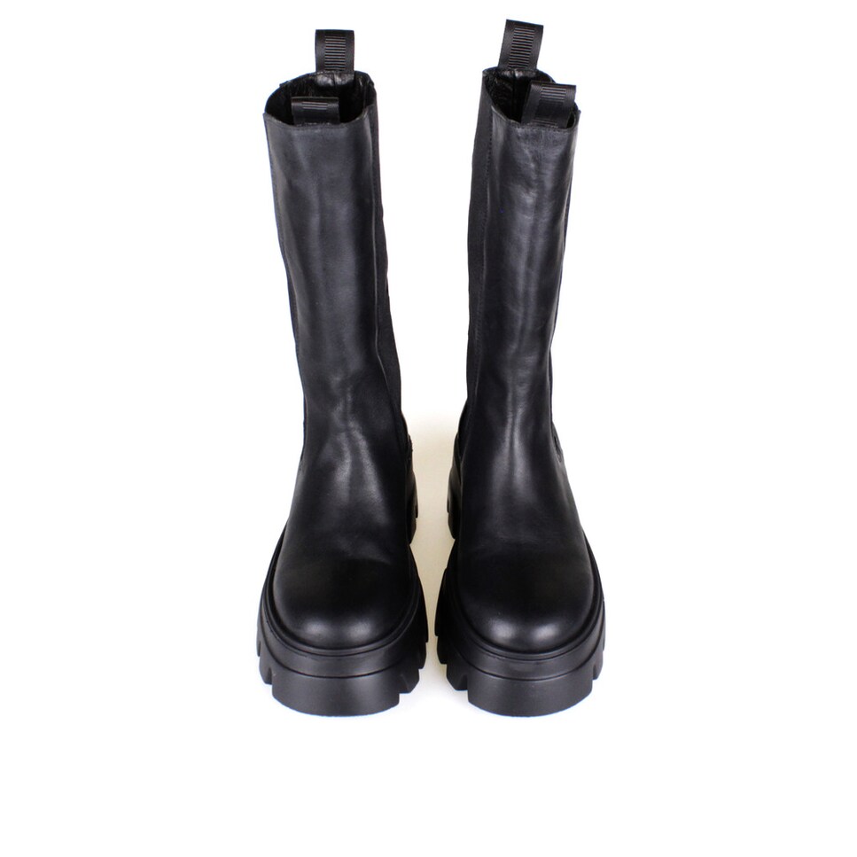Bota de mulher com elástico Catarina Martins em pele preta Preto-2