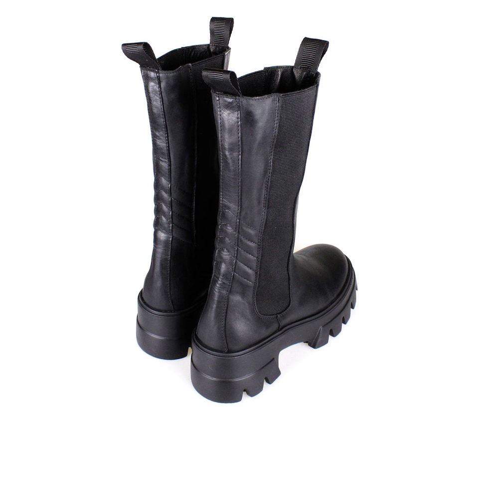 Bota de mulher com elástico Catarina Martins em pele preta Preto-3