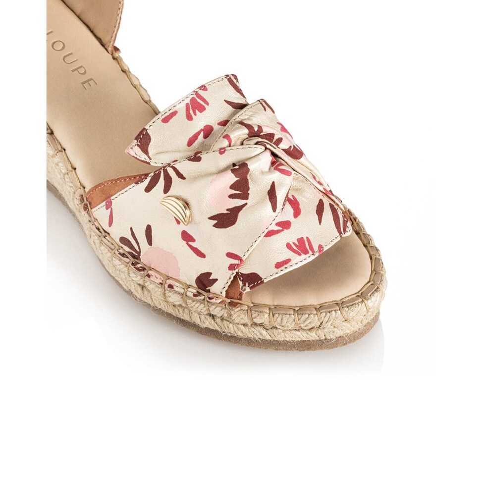 Cunha de mulher Cantaloupe em camurça rosa escuro e laço dourado metalizado em pele Rosa-4