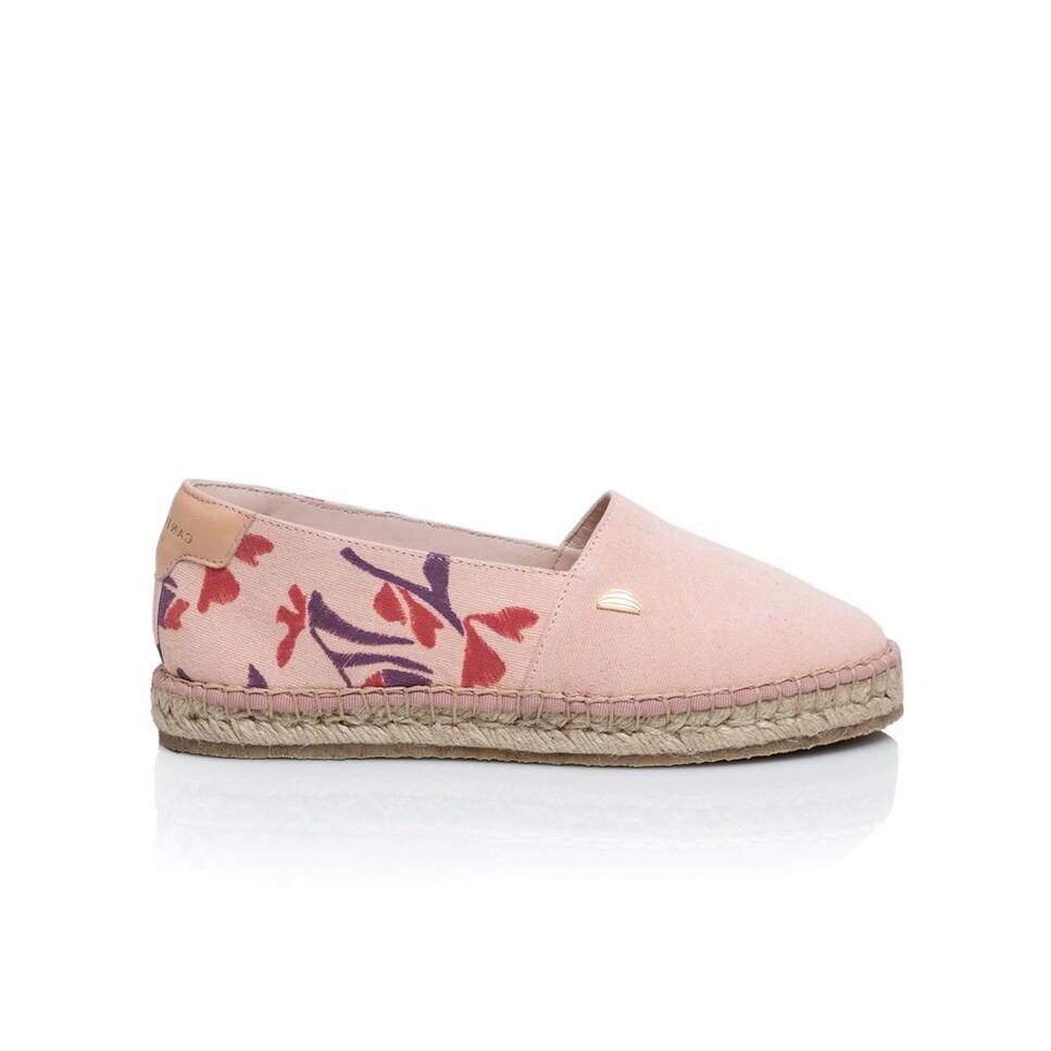 Alpercata de mulher Cantaloupe em tecido de algodão na cor pêssego e estampado floral Coral-1