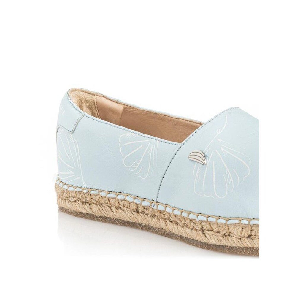 Alpercata de mulher Cantaloupe em pele metalizada azul claro com estampado de conchas Azul-claro-4