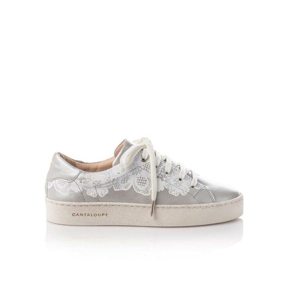 Sneaker de mulher Cantaloupe em pele prateada com estampado renda Prateado-1