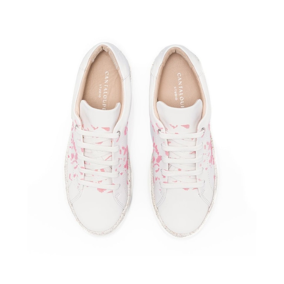 Sneaker de mulher Cantaloupe em pele branca com estampado leopardo nas laterais do sapato Branco-3