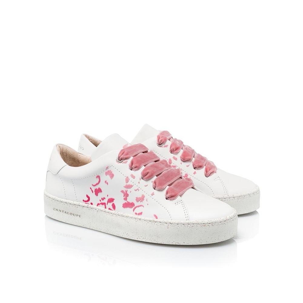 Sneaker de mulher Cantaloupe em pele branca com estampado leopardo nas laterais do sapato Branco-4