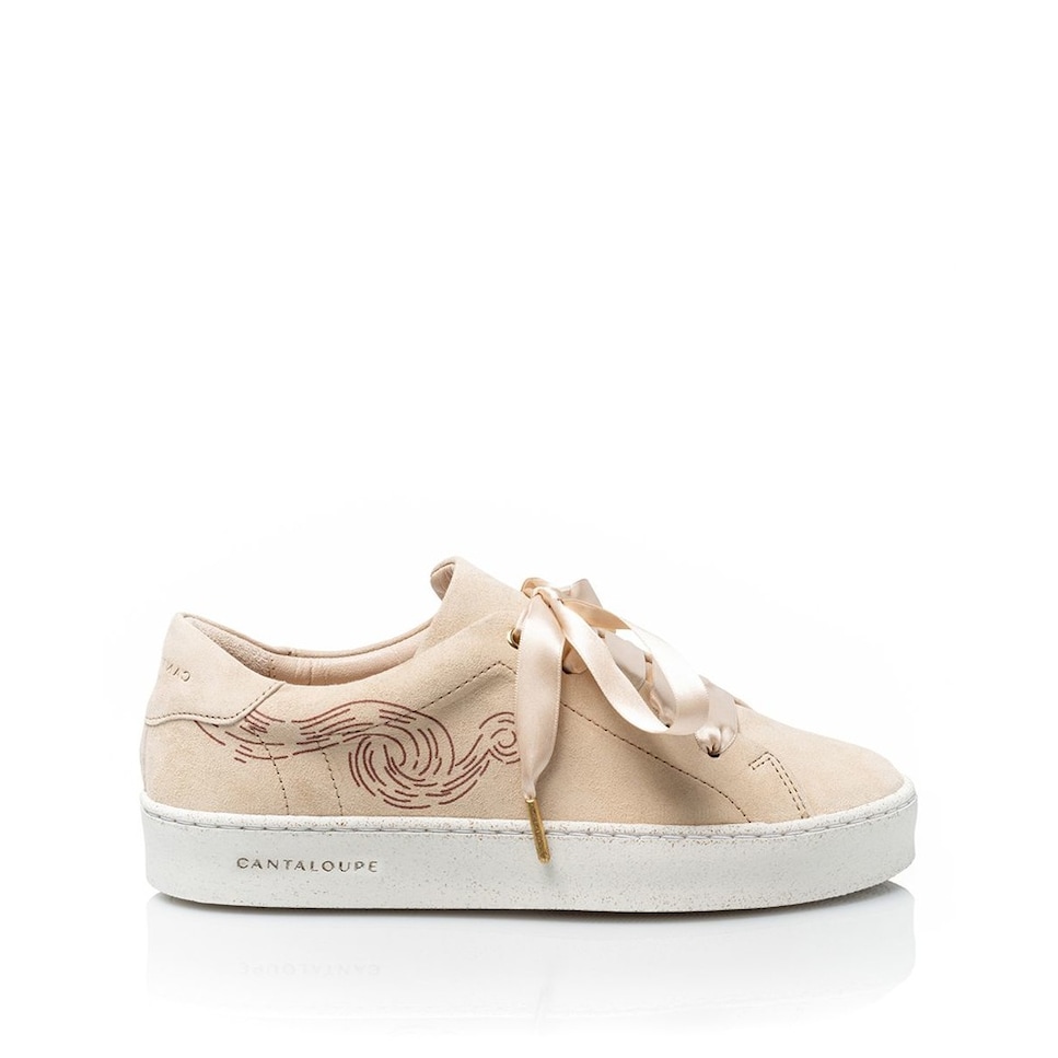 Sneaker de mulher Cantaloupe em camurça bege com estampado de linhas finas e fluídas em tom telha Bege-1