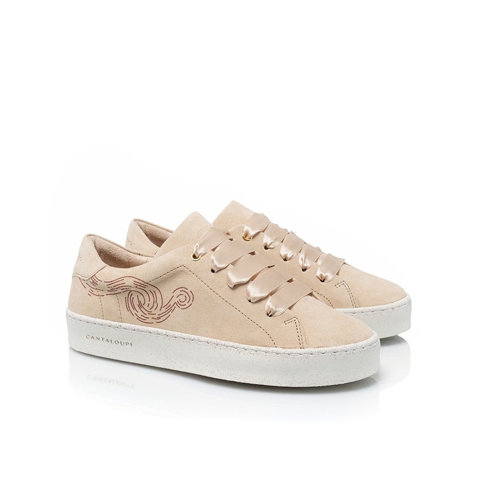 Sneaker de mulher Cantaloupe em camurça bege com estampado de linhas finas e fluídas em tom telha Bege-2