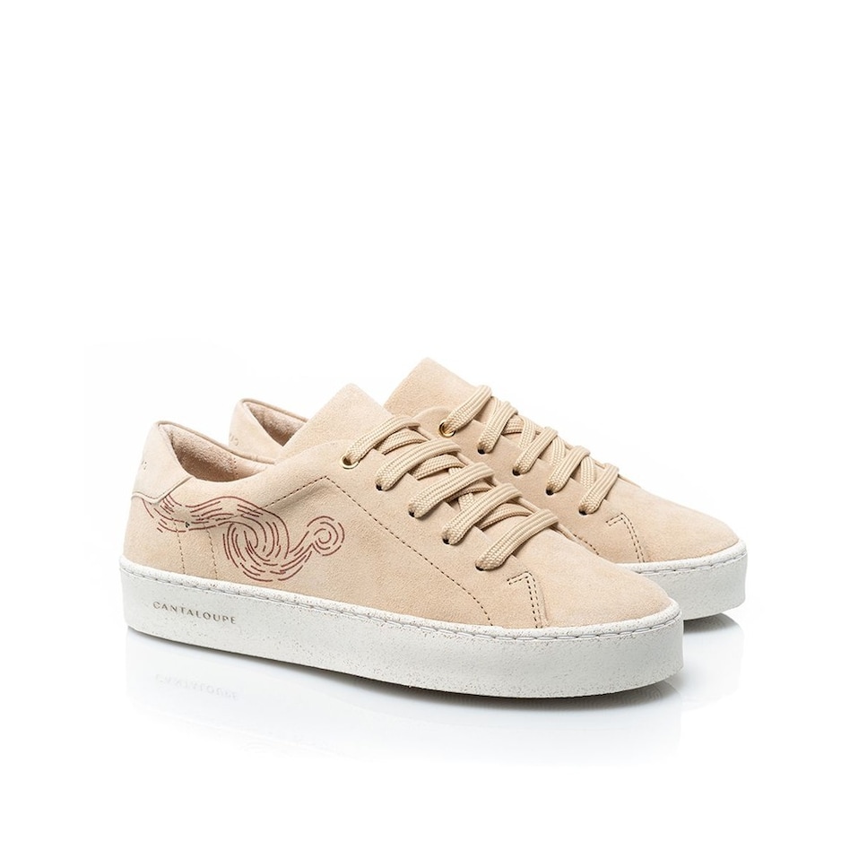 Sneaker de mulher Cantaloupe em camurça bege com estampado de linhas finas e fluídas em tom telha Bege-4