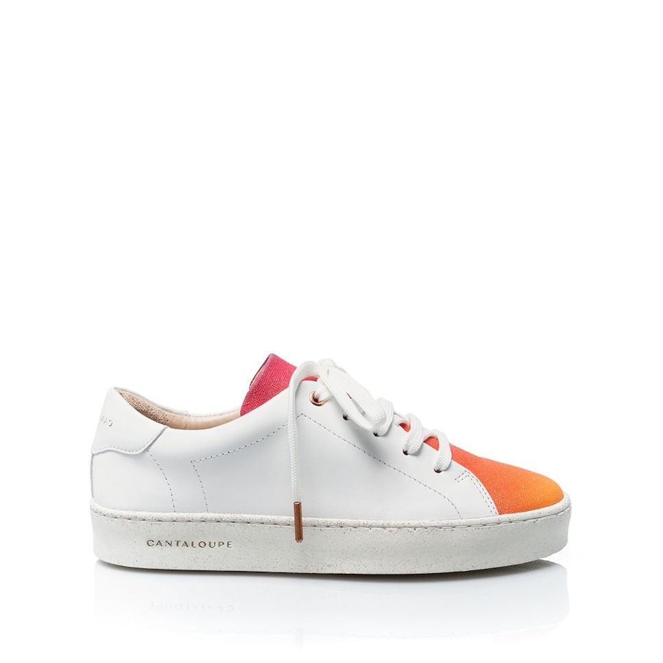 Sneaker de mulher Cantaloupe em pele branca com língua do sapato em estampado degradê Branco-1