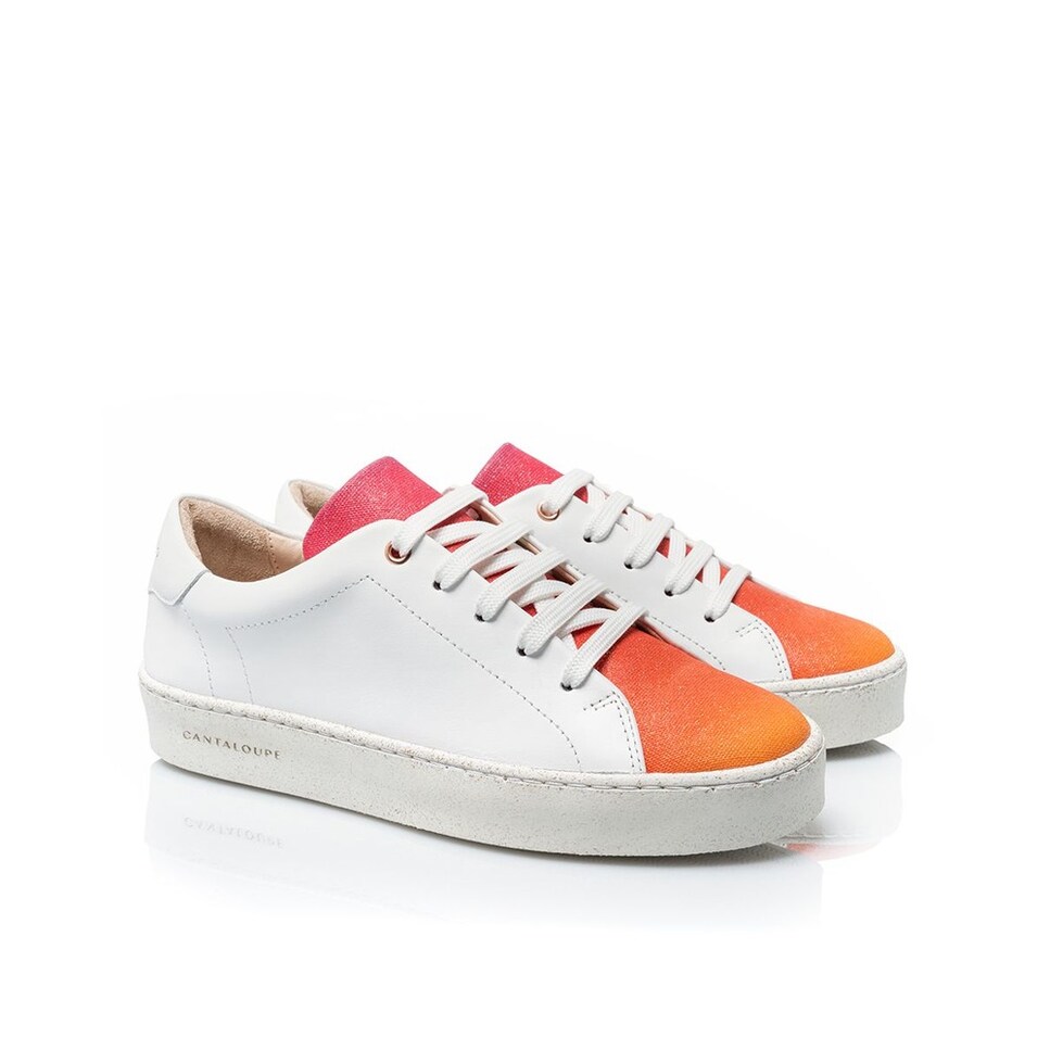 Sneaker de mulher Cantaloupe em pele branca com língua do sapato em estampado degradê Branco-2