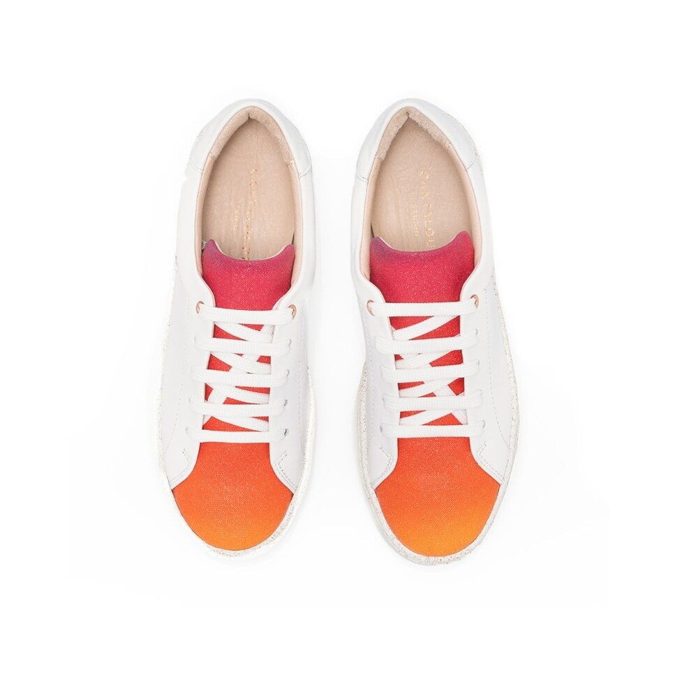 Sneaker de mulher Cantaloupe em pele branca com língua do sapato em estampado degradê Branco-3