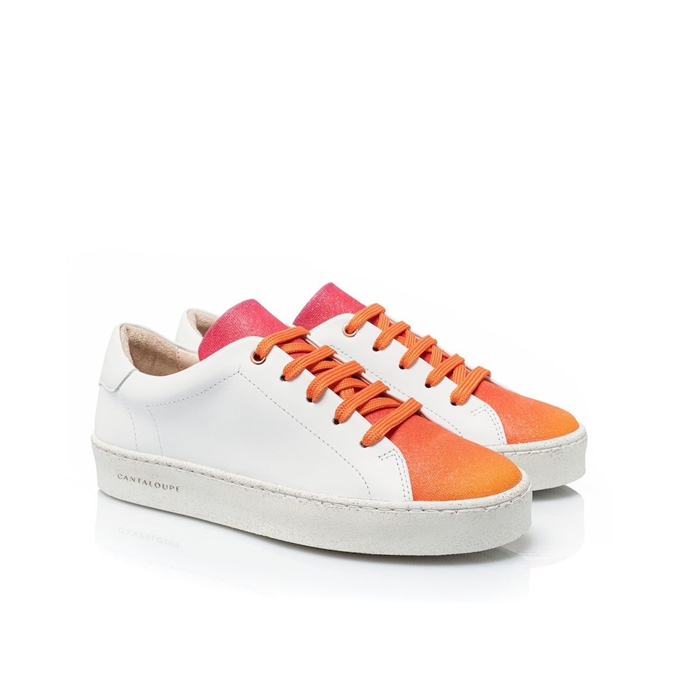 Sneaker de mulher Cantaloupe em pele branca com língua do sapato em estampado degradê Branco-4