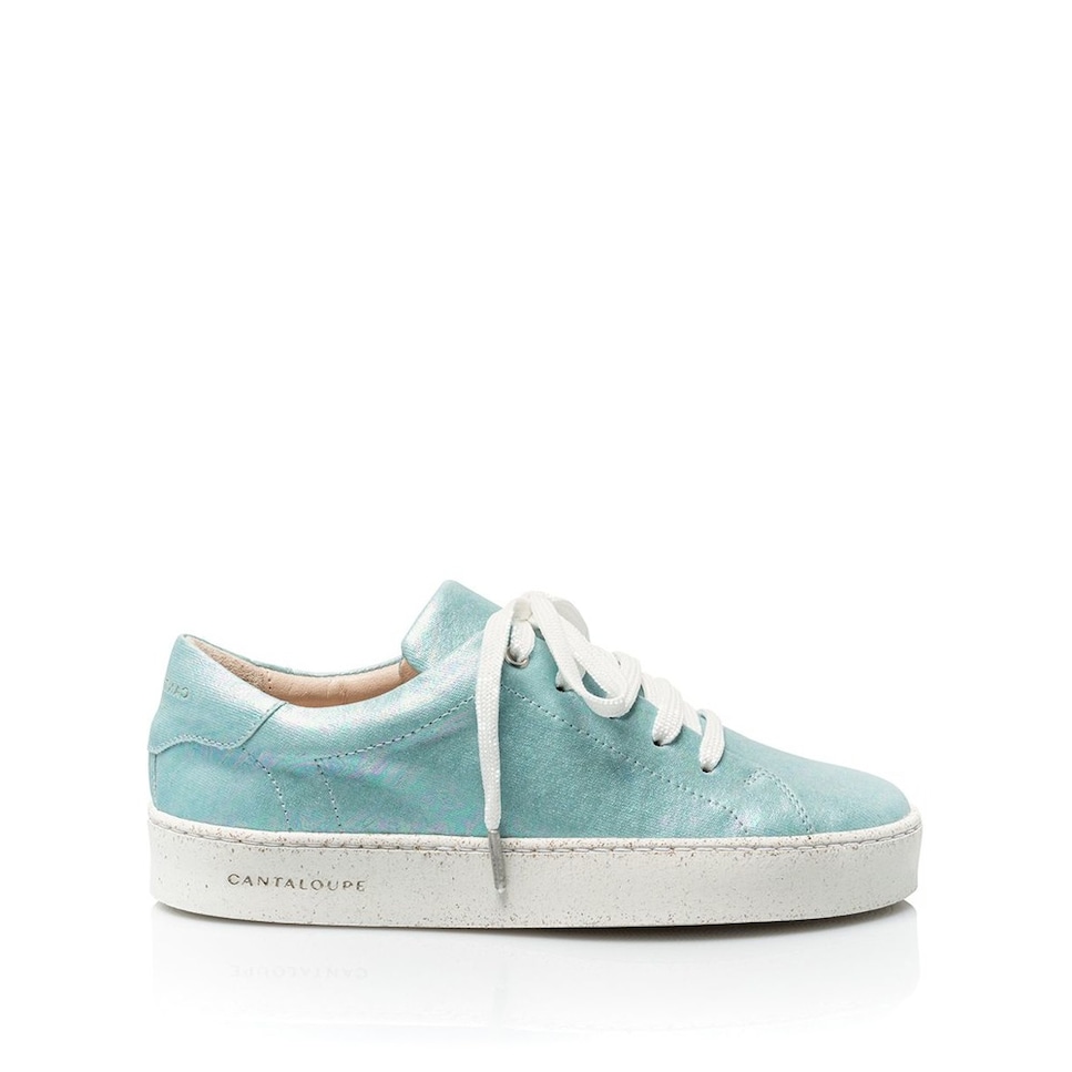 Sneaker de mulher Cantaloupe em tecido de algodão azul com estampado iridiscente Azul-1