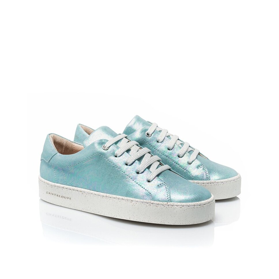 Sneaker de mulher Cantaloupe em tecido de algodão azul com estampado iridiscente Azul-2