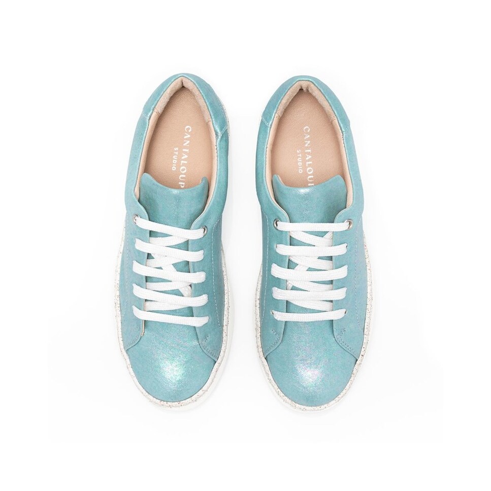 Sneaker de mulher Cantaloupe em tecido de algodão azul com estampado iridiscente Azul-3