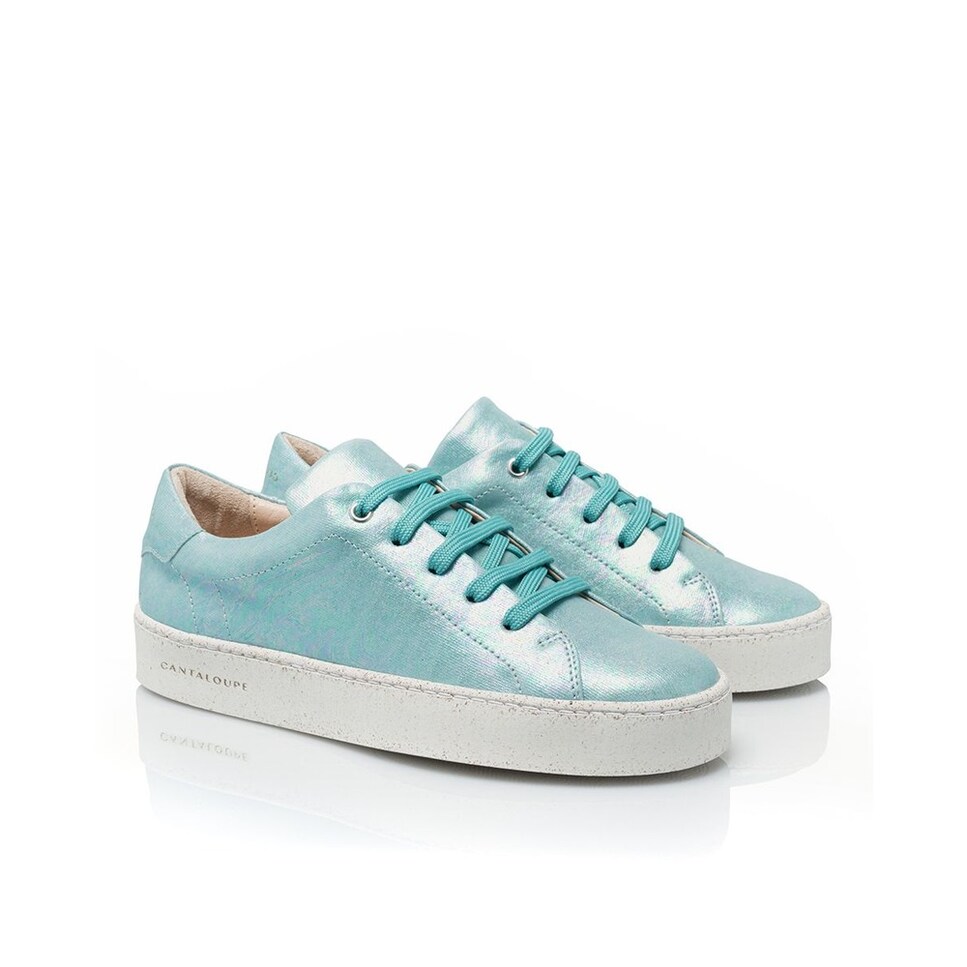 Sneaker de mulher Cantaloupe em tecido de algodão azul com estampado iridiscente Azul-4