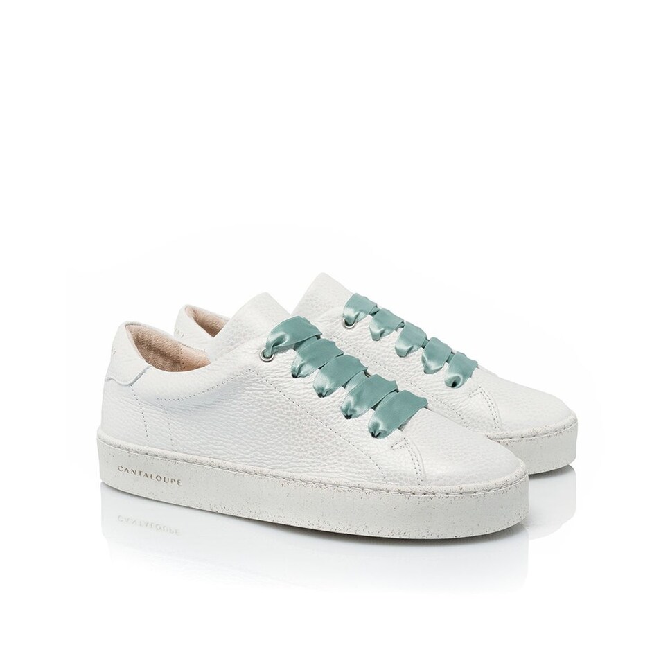 Sneaker de mulher Cantaloupe em pele branca texturizada com estampado iridiscente Branco-4
