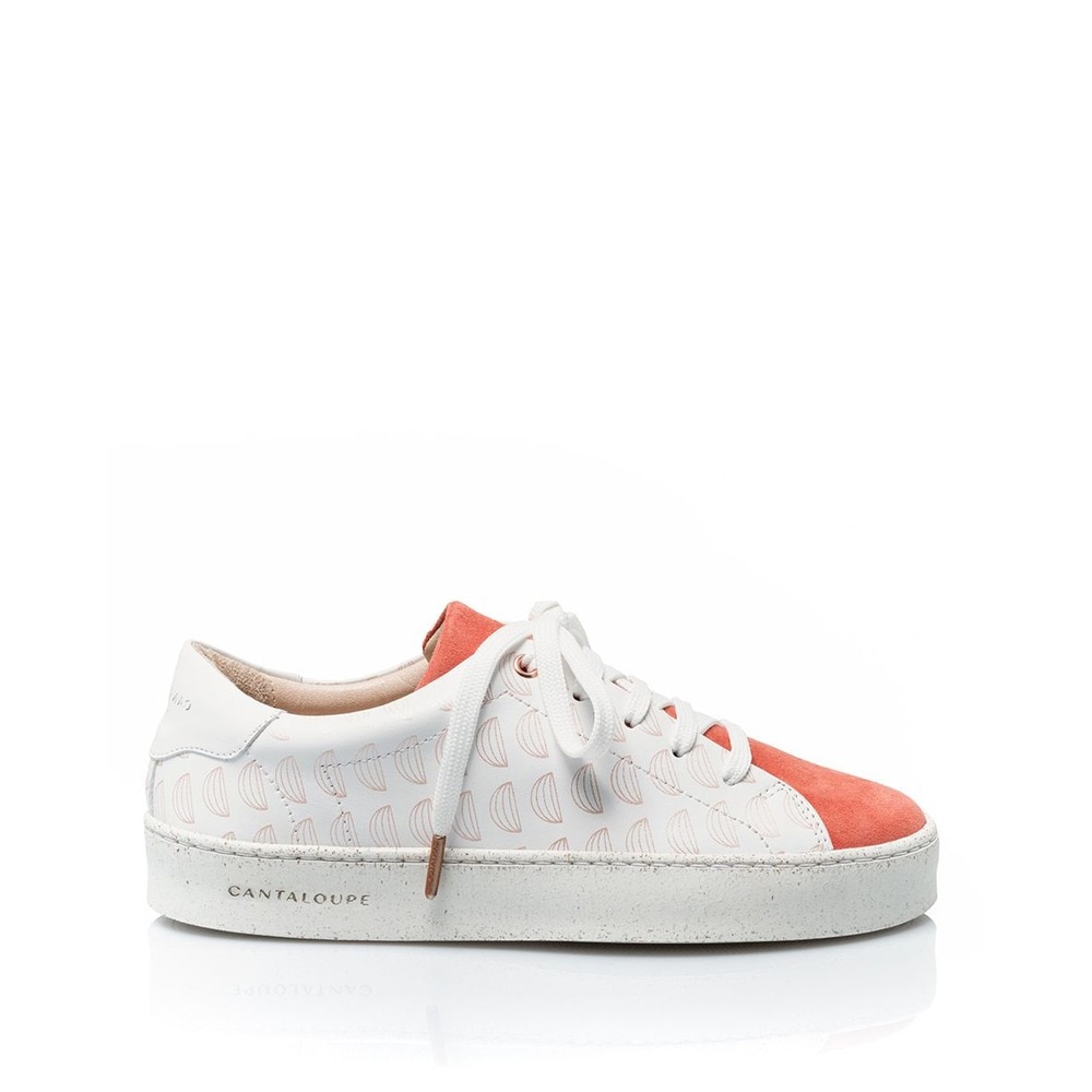 Imagem 0 de Sneaker de mulher Cantaloupe em pele branca e camurça coral