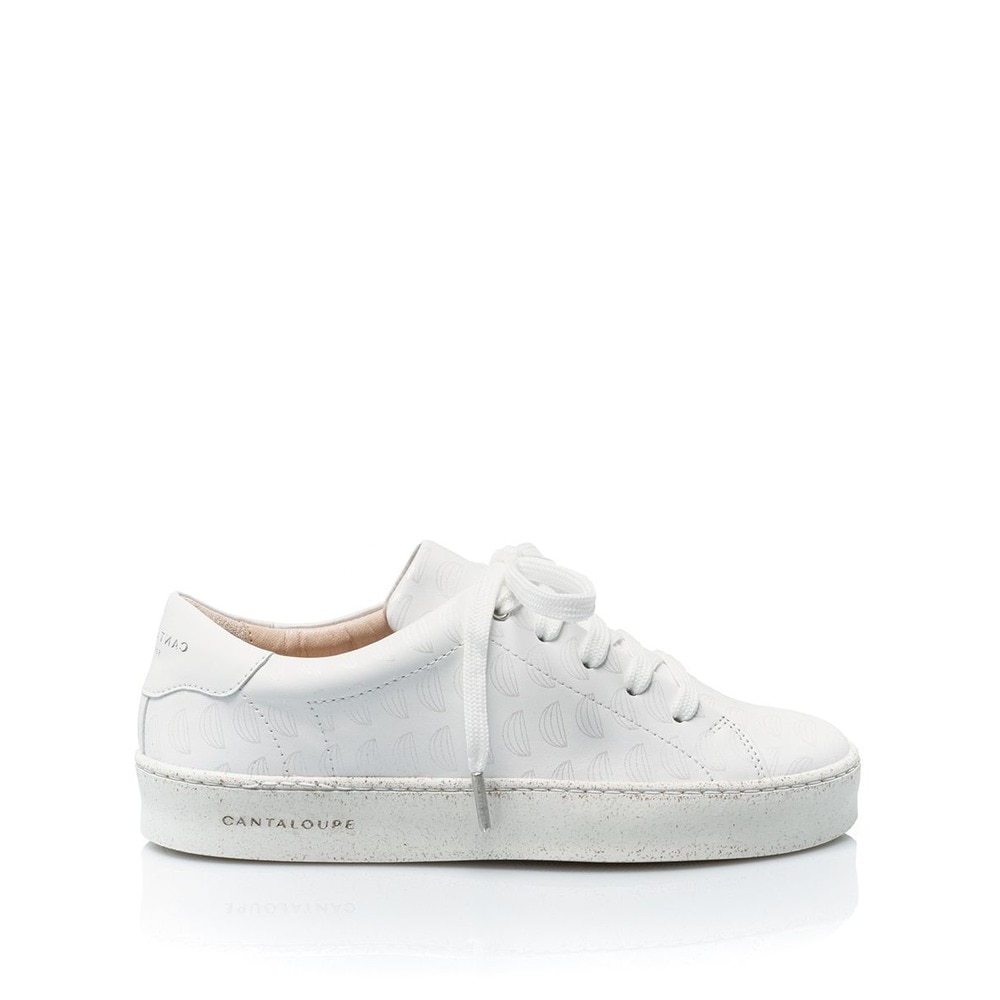 Imagem 0 de Sneaker de mulher Cantaloupe em pele branca com estampado a cinza claro