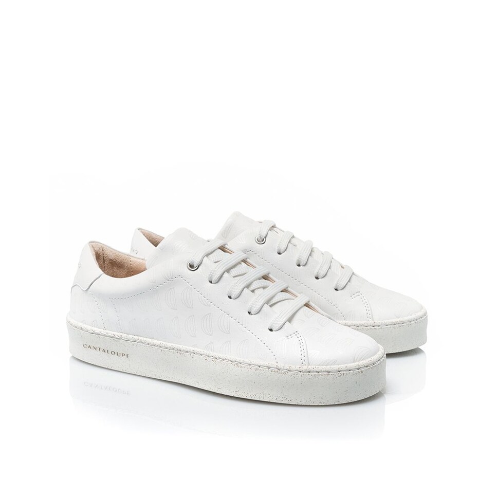 Sneaker de mulher Cantaloupe em pele branca com estampado a cinza claro Branco-2