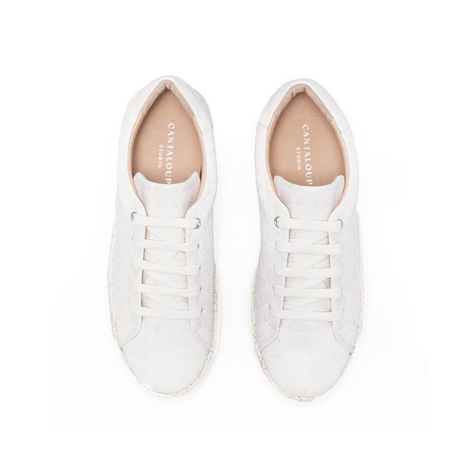 Sneaker de mulher Cantaloupe em pele branca com estampado a cinza claro Branco-3