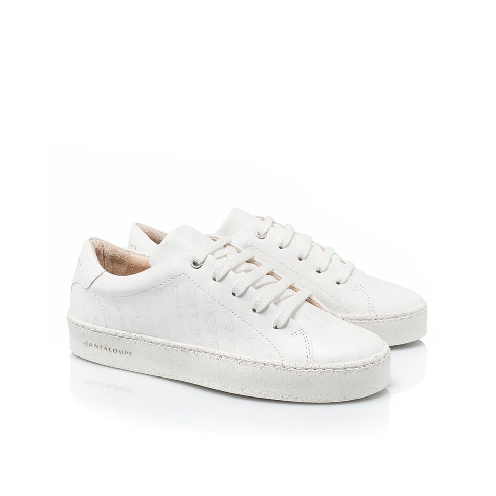 Sneaker de mulher Cantaloupe em pele branca com estampado a cinza claro Branco-4