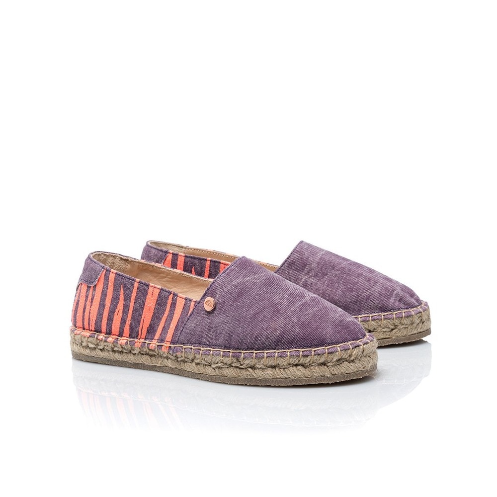 Alpercata de mulher Cantaloupe em tecido de algodão roxo com estampado zebra com brilho subtil Roxo-2