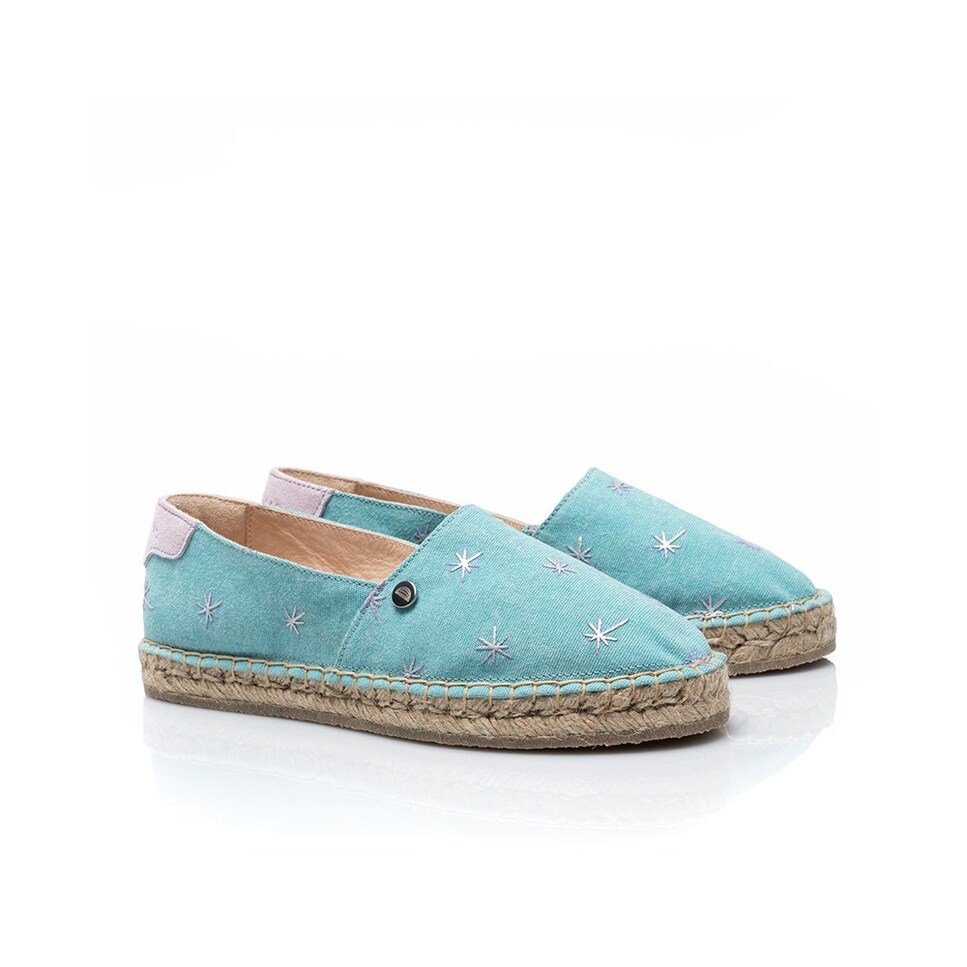 Alpercata de mulher Cantaloupe em tecido de algodão azul com estampado de estrelas Azul-2