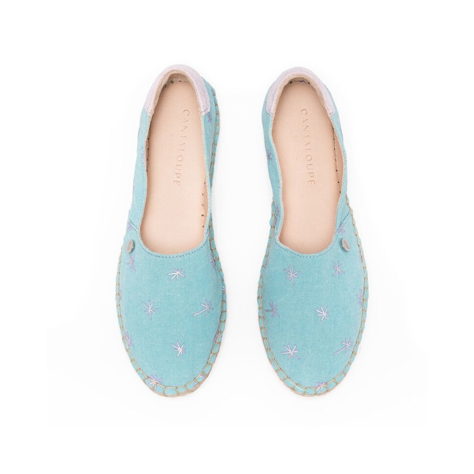 Alpercata de mulher Cantaloupe em tecido de algodão azul com estampado de estrelas Azul-3