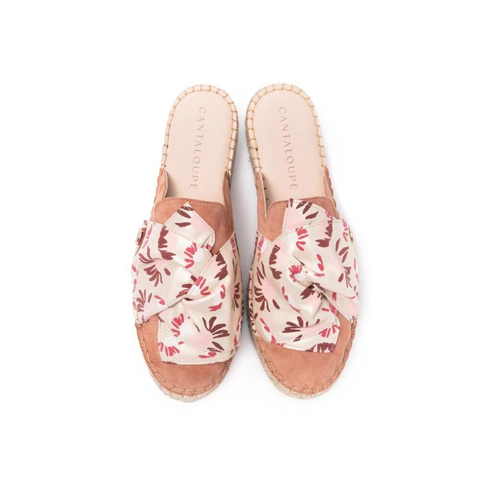 Mule de mulher Cantaloupe em camurça rosa escuro com laço em pele dourada metalizada Rosa-3