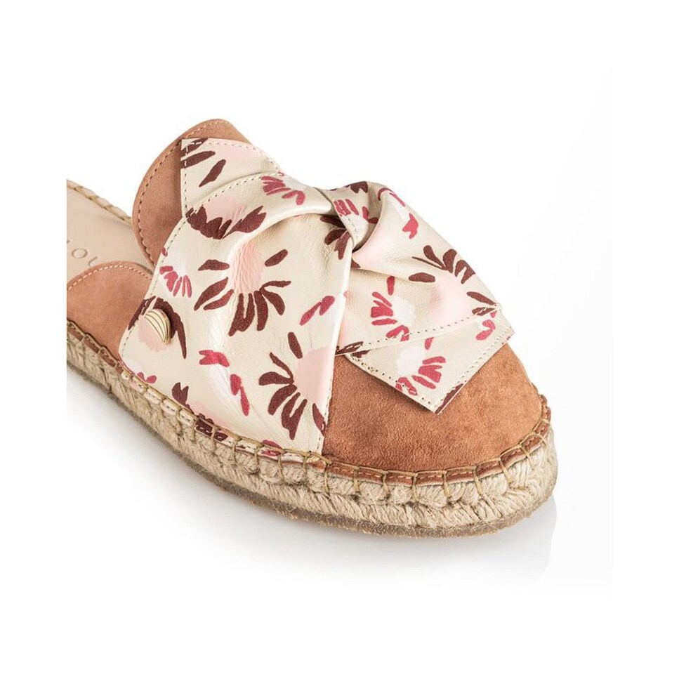 Mule de mulher Cantaloupe em camurça rosa escuro com laço em pele dourada metalizada Rosa-4