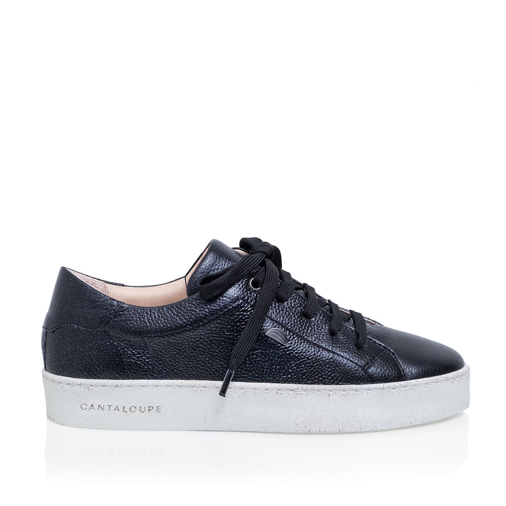 Sneaker de mulher Cantaloupe em pele preta texturizada com estampado iridiscente Preto-1