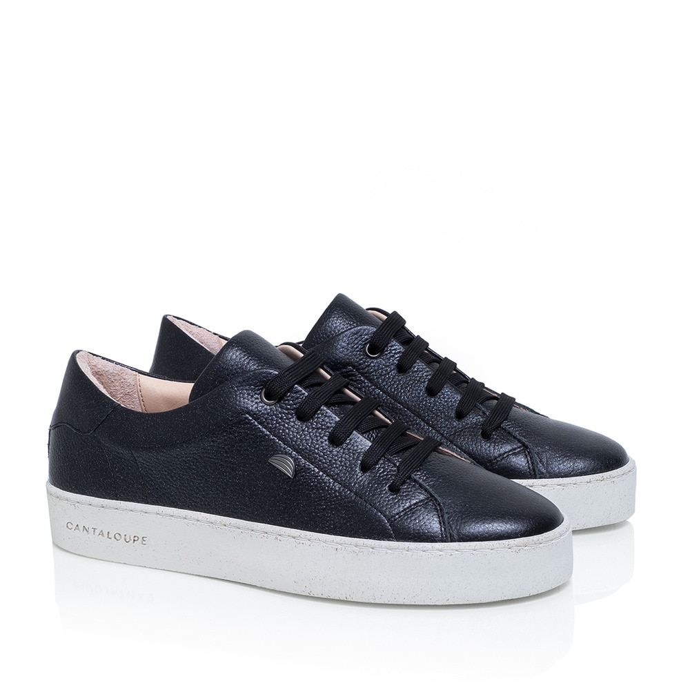 Sneaker de mulher Cantaloupe em pele preta texturizada com estampado iridiscente Preto-2