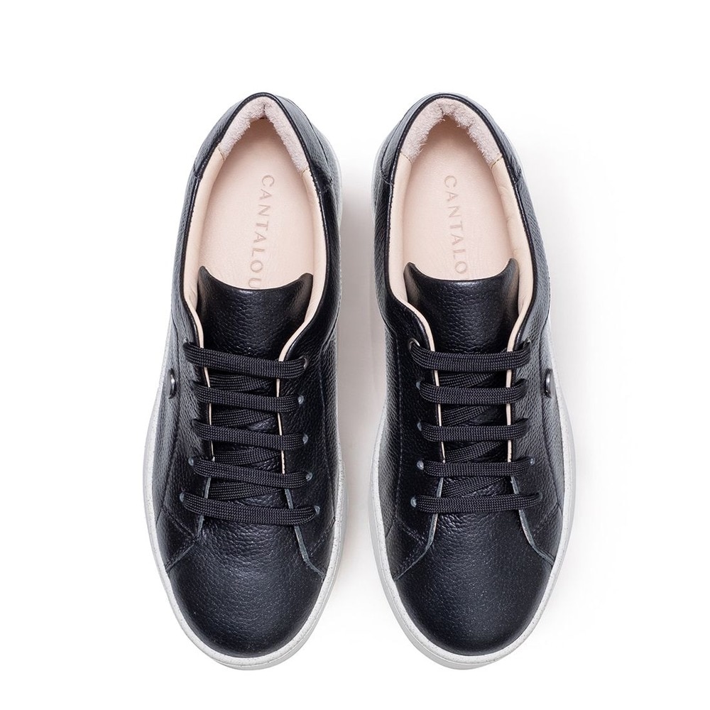 Sneaker de mulher Cantaloupe em pele preta texturizada com estampado iridiscente Preto-3