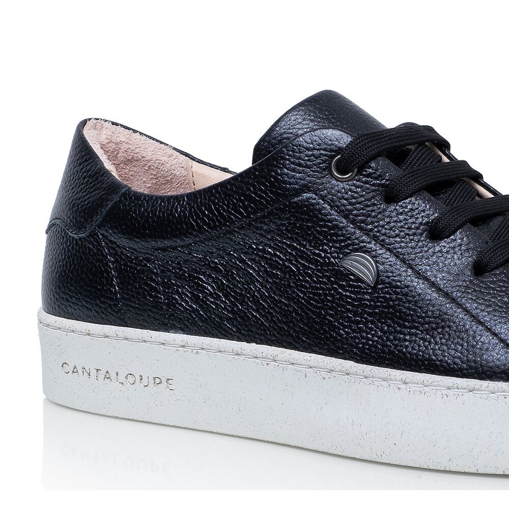 Sneaker de mulher Cantaloupe em pele preta texturizada com estampado iridiscente Preto-4