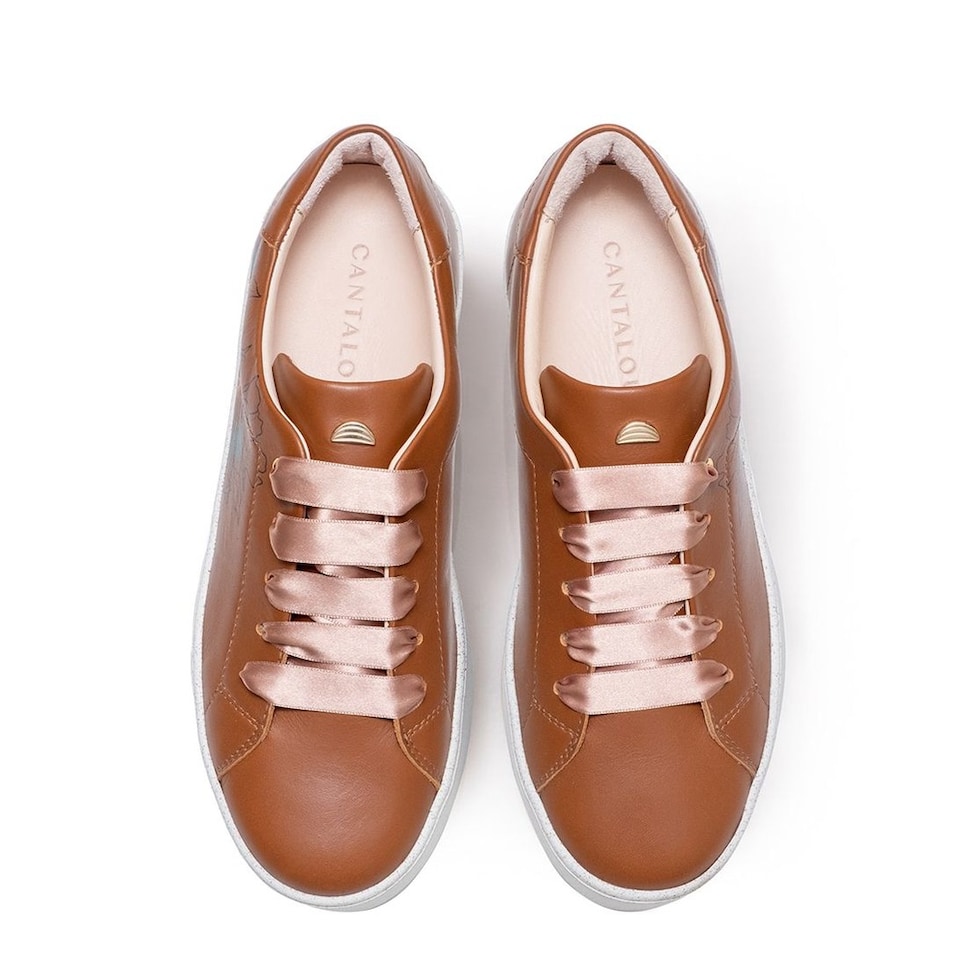 Sneaker de mulher Cantaloupe em pele castanha com estampado florido várias cores Castanho-2