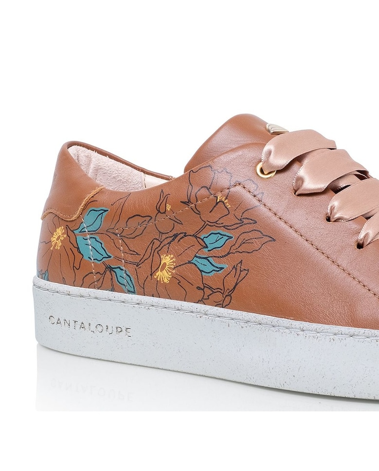 Sneaker de mulher Cantaloupe em pele castanha com estampado florido várias cores Castanho-4