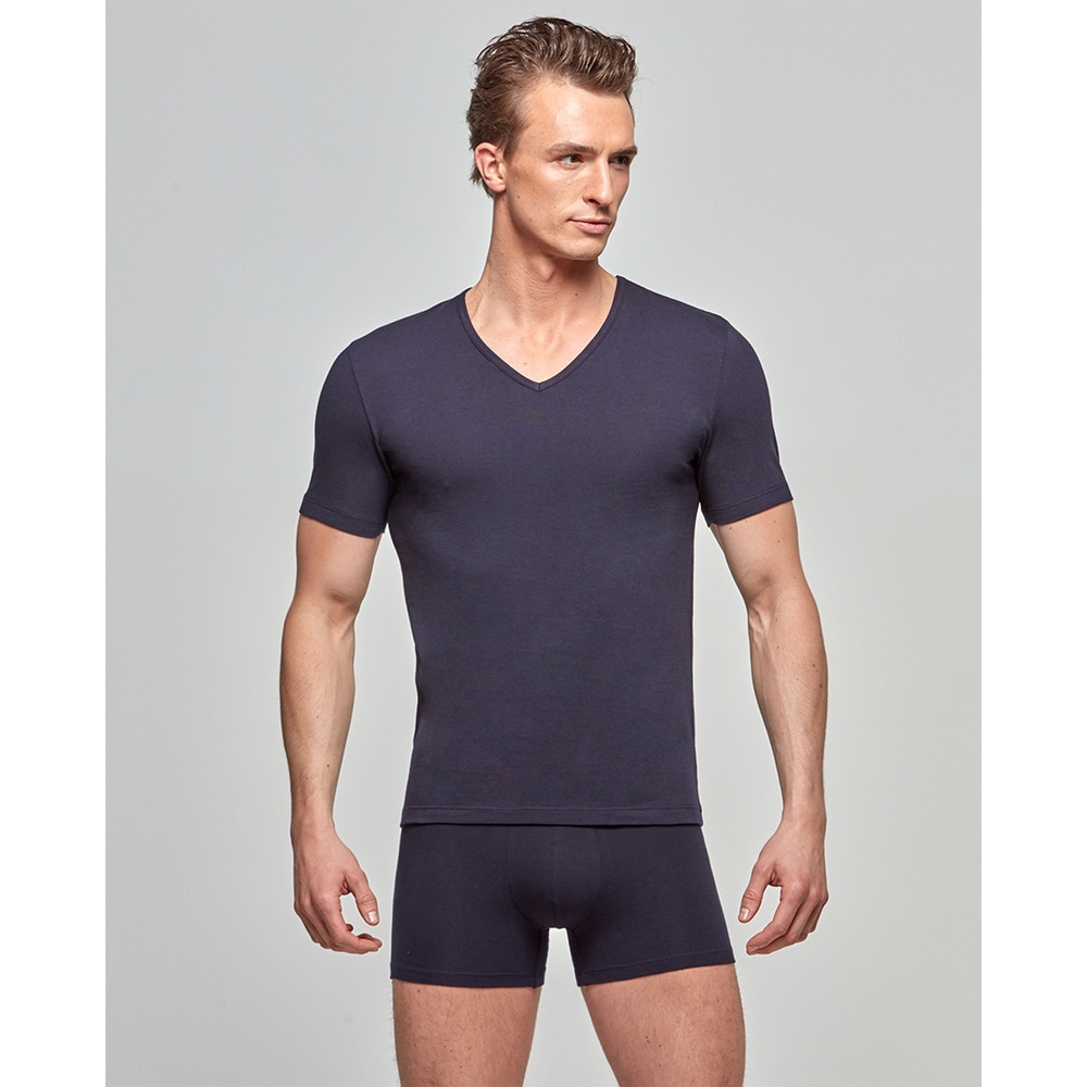 Imagen 0 de Camiseta interior de hombre de manga corta de algodón orgánico Azul marino