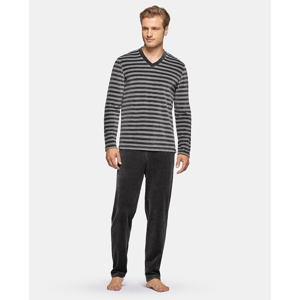 Imagen 0 de Pijama de hombre largo con estampado de rayas Gris