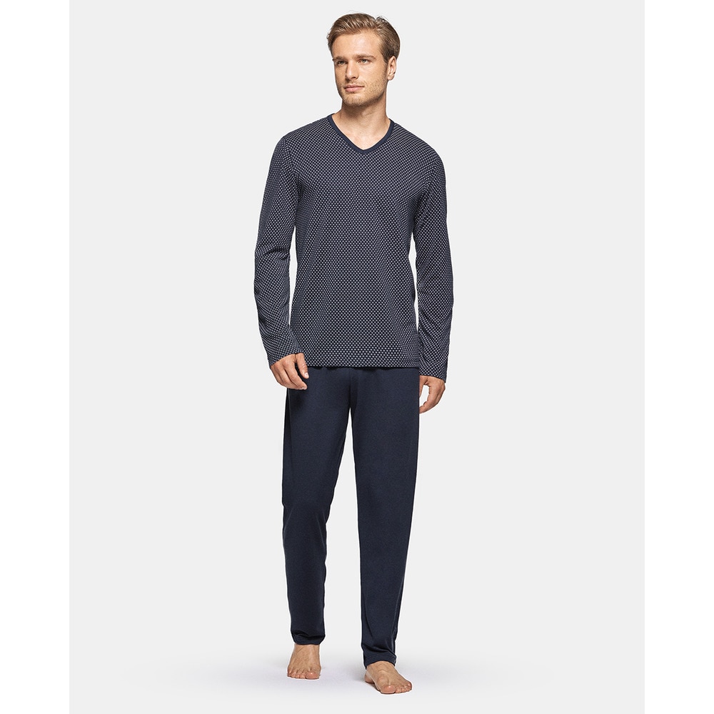 Imagen 0 de Pijama de hombre largo con estampado de fantasía Azul marino