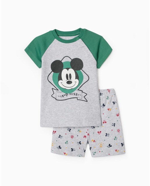 Pijama de bebé niño corto en color gris y verde con estampado de Mickey ·  Zippy · El Corte Inglés