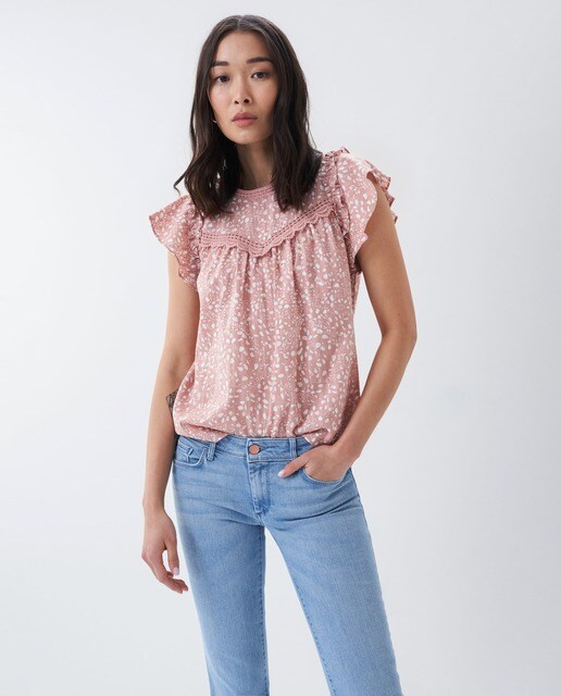 Blusa transparente con pechera Tul plumeti color crudo | DIOR