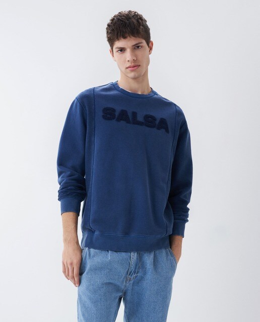 Sudadera de hombre en color azul con logo frontal · Salsa · El Corte Inglés