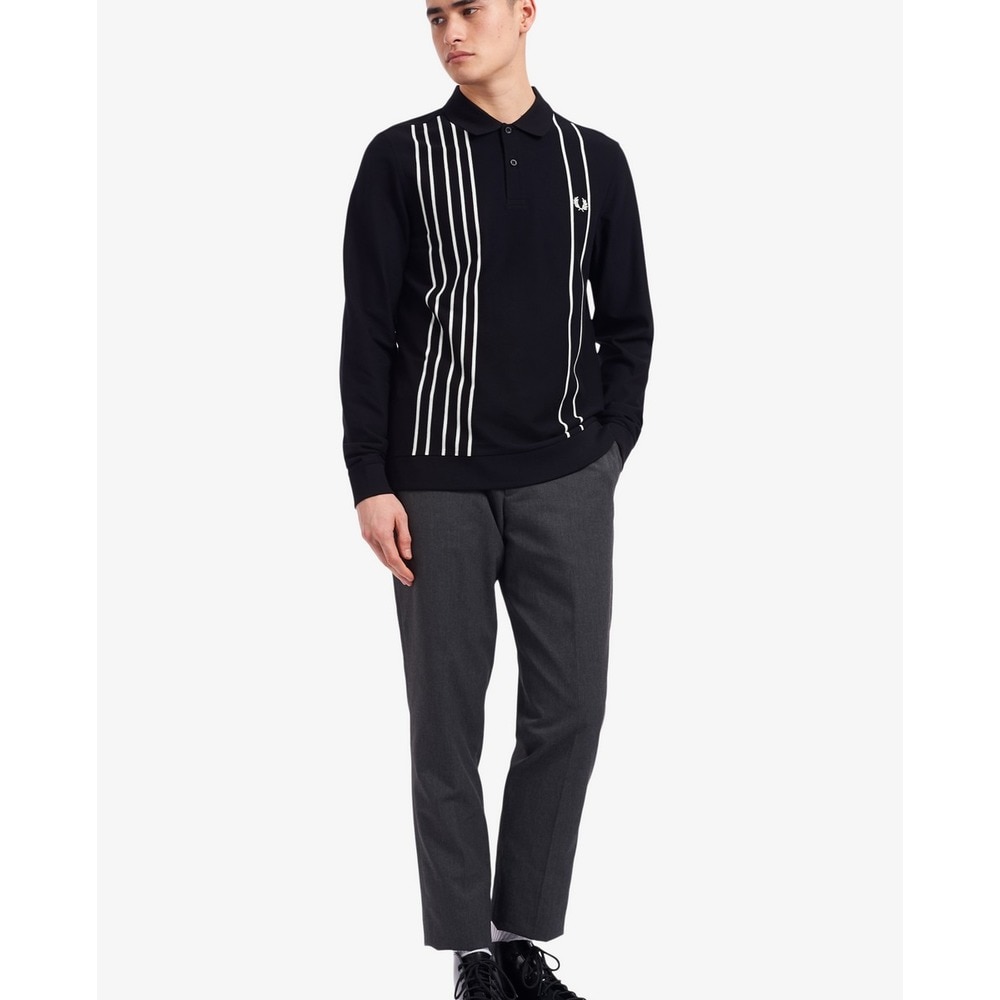 Polo de manga comprida piqué às riscas Preto-1