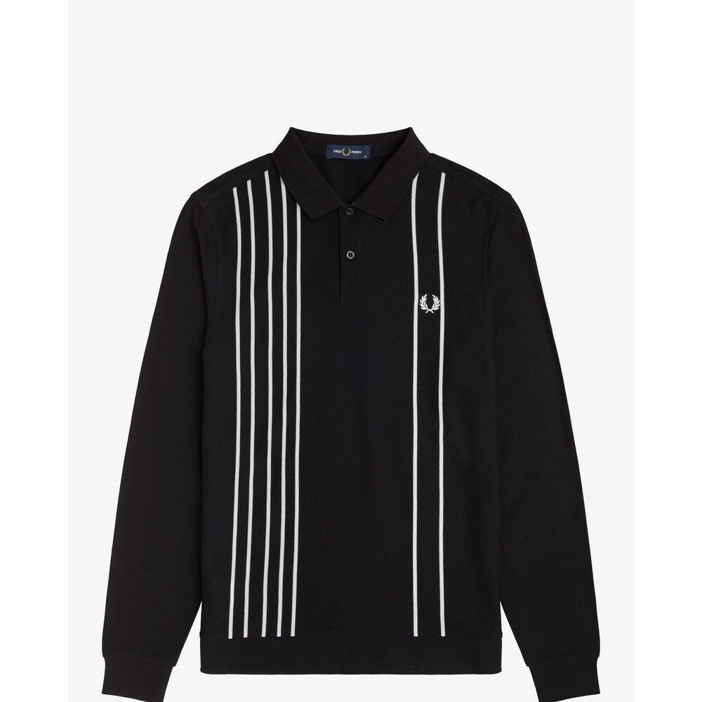 Polo de manga comprida piqué às riscas Preto-5